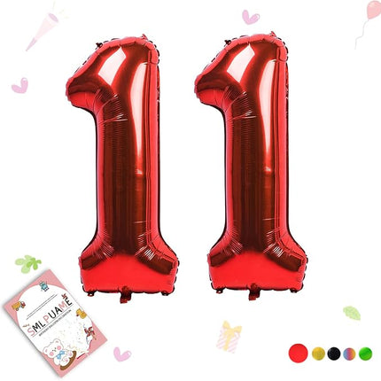 Smlpuame 40 inch Number Balloon 0-9 Red Large Number 11 Balloons,Digital Balloons for Birthday Party Celebration Decorations Supplies, Helium Foil Number Balloons for Wedding Anniversary