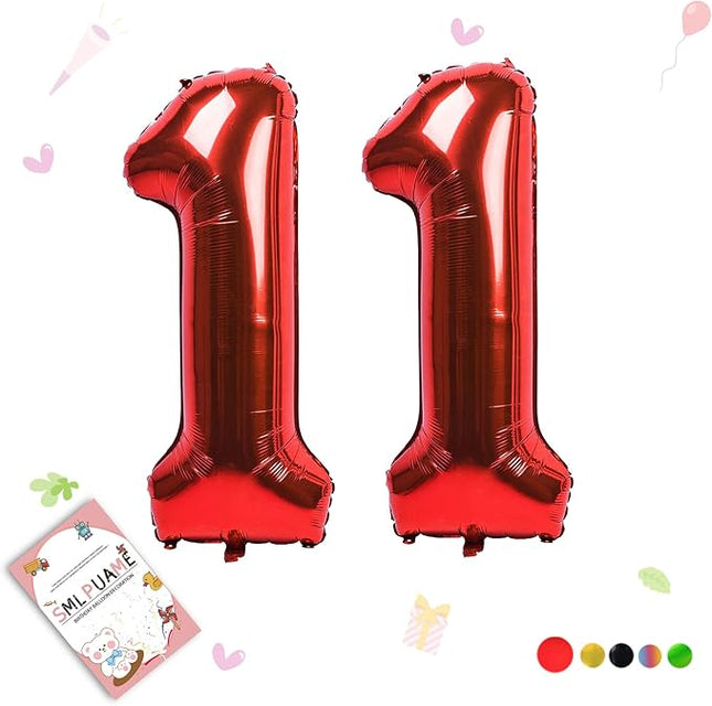Smlpuame 40 inch Number Balloon 0-9 Red Large Number 11 Balloons,Digital Balloons for Birthday Party Celebration Decorations Supplies, Helium Foil Number Balloons for Wedding Anniversary
