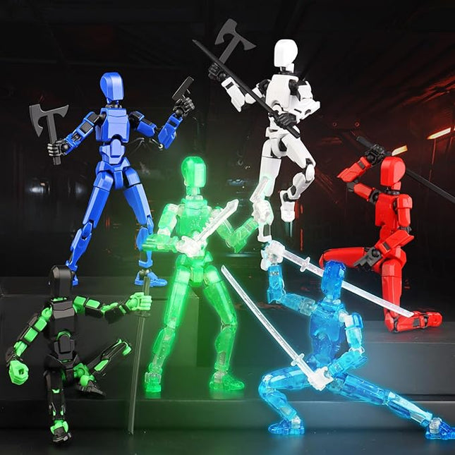 Luminous T13 Action Figure Set, 6PCS Robot Action Figure Titan 13 3D Printed Toys Articulated, for Modeling Enthusiasts Etc Birthday Gifts for Kids 3-8 Years Old, Grow in Dark （Assembly Required）
