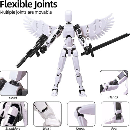 (Assembly Completed) T13 Action Figures, 6.3 Inch Big Dummy 13 Mountain Die-cast Mini Bike Model with Multi-Jointed Movable Lucky 13 Robot Toys Set(Yellow,White)