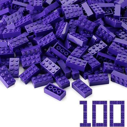 Feleph 100pcs 2x4 Bricks Dark Purple Pieces Parts Classic Building kit Creative Play Set Basic Blocks Toy Accessories Compatible with 3001 Major Brands