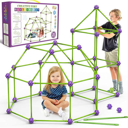 Fort Building Kit for Kids,STEM Construction Toys, Educational Gift for 3 4 5 6 7 8 9 10 11 12 Years Old Boys and Girls,Ultimate Creative Set for Indoor & Outdoors Activity,140 Pcs,Purple