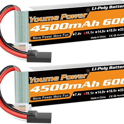 Youme 11.1V Lipo Battery 4500mAh,3S RC Lipo Batteries 60C Tr Plug for 1/10 RC Car/Truck/Truggy,RC Airplane Quadcopter Drone Helicopter Boat Models(2 Packs)