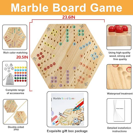 HOROW Wahoo Board Game 23.6 inch Wooden Original Board Game Classic 2 Side Painted Fast Track Game for 4 Player and 6 Player with 30 Marbles,6 Dices for Family Game Night(Extra Large)