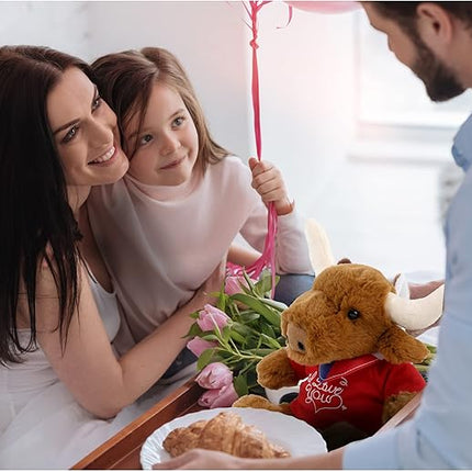 DolliBu I Love You Valentine Texas Longhorn - Cute Stuffed Animal with Red Shirt and Name Personalization Gift for Valentines Day, Birthday, Anniversary, Romantic Date - 9 Inches