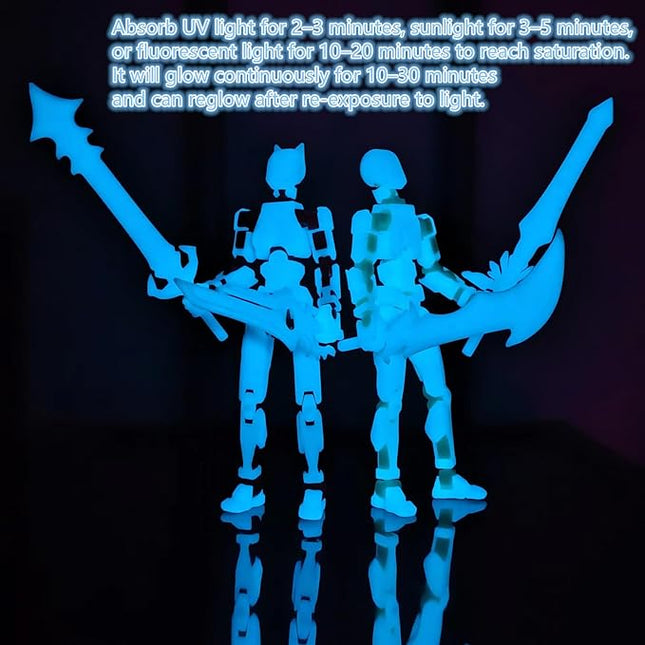 T13 Action Figures (Grow in The Dark Blue) Titan 13 Action Figures 3D Action Figure Set Already Assembled Dummy 13 Nova T-13 Robot 3D Printed Multi-Jointed Movable Toy (Blue Black+ Blue Red)