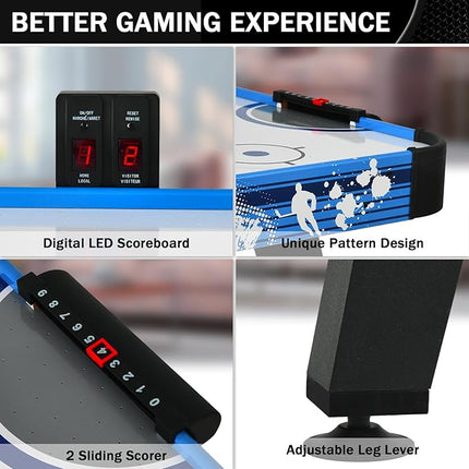 58" Air Hockey Table, Arcade Powered Air Hockey Game Table with Powerful Motor, Digital LED Scoreboard, Hockey Table Gaming Set Includes 2 Pucks & 2 Pushers for Home Game Room