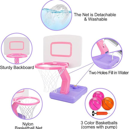 Toddler Girl Basketball Hoop Indoor Pink Adjustable Mini Basketball Goal with Ball Pump for Outdoor Poolside Toys Backyard Game Outside Basketball Toy for Kids Age 1-3 3-5 6 7 4-8 Birthday Gift