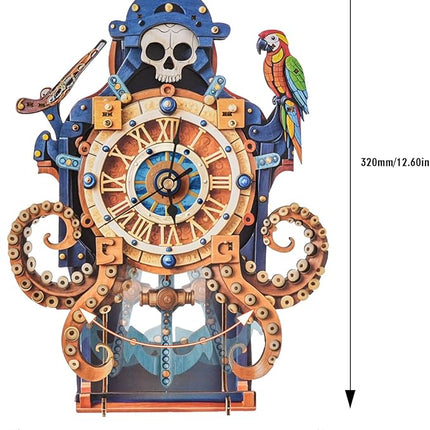 3D Wooden Puzzles for Adults - Octopus Sea Monster Clock, Wooden 3D Mechanical Wood Model Kit, DIY Model Kits for Home Decor, Good Gifts Idea for Family and Friends