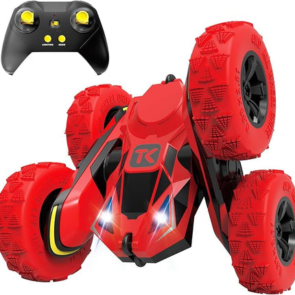 Threeking RC Stunt Car Remote Control Cars with Lights Double-Sided Driving Indoor Outdoor Toys Gifts Presents for 6 7 8 9 10 11 12 Year Old Kids Boys Girls