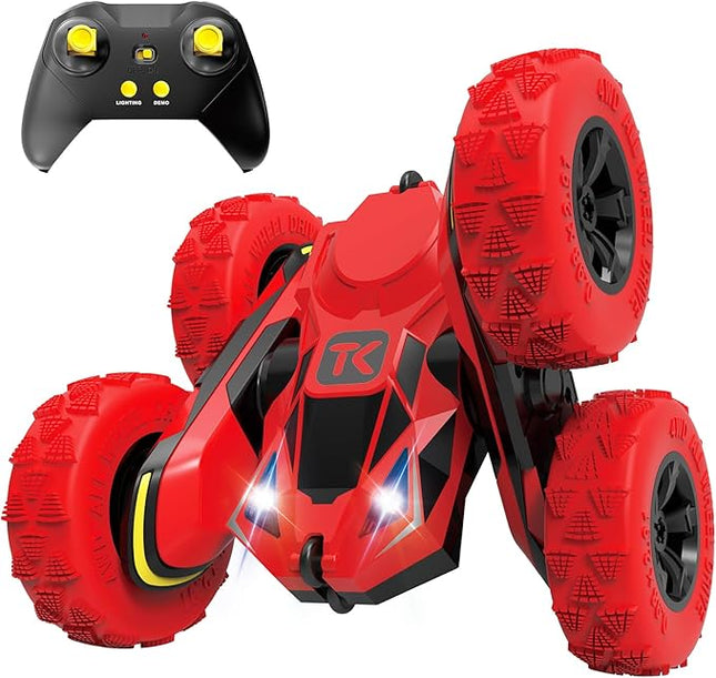 Threeking RC Stunt Car Remote Control Cars with Lights Double-Sided Driving Indoor Outdoor Toys Gifts Presents for 6 7 8 9 10 11 12 Year Old Kids Boys Girls