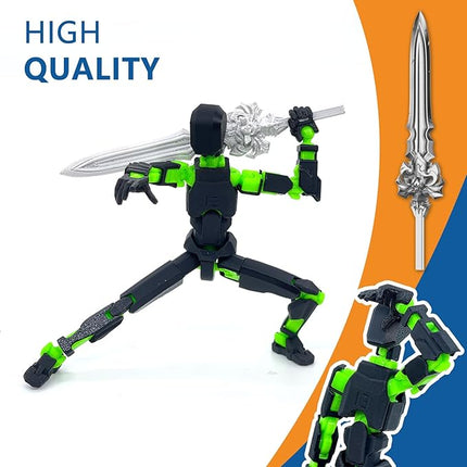 [2-Pack] Assembled Titan 13 Action Figure Set, 3D Printed T13 Dummy Action Figure Multi-Jointed Movable Hand, Lucky 13, Desktop Decorations Game Gifts, (Black Green + Red Black)