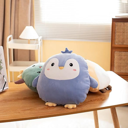 Soft Flat Purple Penguin Plush Hugging Pillow Cute Blue Penguin Stuffed Animal with Crown Plushies Toys Kids Anime Cushion for Birthday, Valentine's Day, Christmas...16.5 Inch