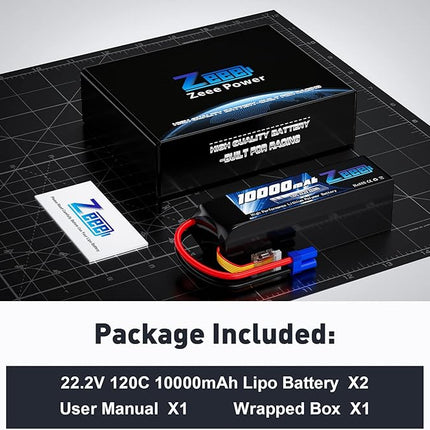 Zeee 6S Lipo Battery 10000mAh 22.2V 120C Soft Pack RC Battery EC5 Connector with Metal Plates for RC Car Truck Desert Racer RC Tank RC Hobbies(2 Pack)