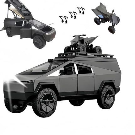 1:24 Camping RV Car Model Toys, Pickup Trailer RV Metal Pick-Up Truck Trailer Toy with Motorcycle Pickup Truck Model with Sound Light Pull Back and Super Realistic Exterior Vehicle Gifts（Dark Grey