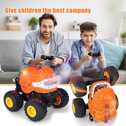 TODKISS Dinosaur Remote Control Car, Monster Truck Toys with Spray, Light & Sound, 2.4GHz All Terrain RC Cars for Boys Age 4-7, Birthday Gifts for Kids 3-5 6 7 8-12