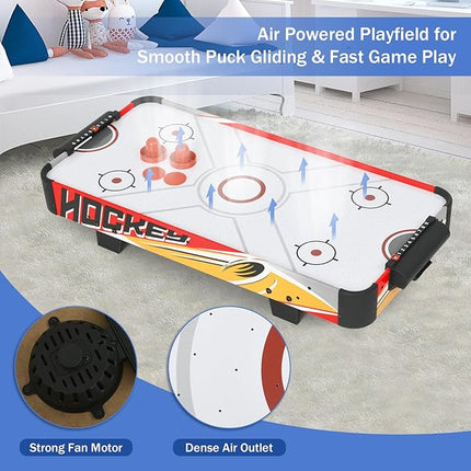 Table Top Air Hockey Table for Kids, 32” Mini Tabletop Air Hockey Game w/Electric Motor Fan, 2 Pushers and 2 Air Hockey Pucks, Great for Playing on The Floor, Tabletop