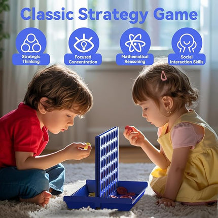 Standard Size 4 in a Row Board Games for Kids Ages 3 for Boys Girls Teens, Classic Family Game Educational Toy, Portable 2-Player Strategy Games, 6 Spare Discs Included