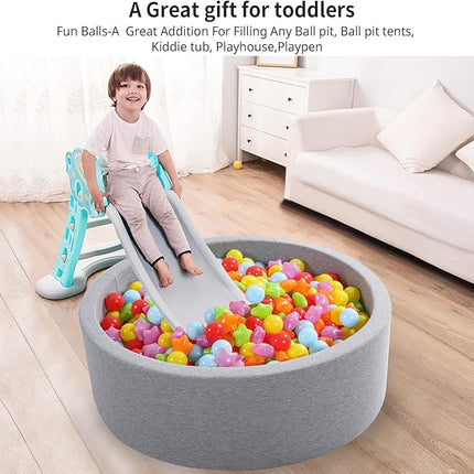 Ball Pit Balls Pack of 100 200 500 - Star and Round Set BPA Free Phthalate Free Non-Toxic Crush Proof Play Balls Soft Plastic Balls for Toddlers Baby Kids Birthday Pool Tent Party