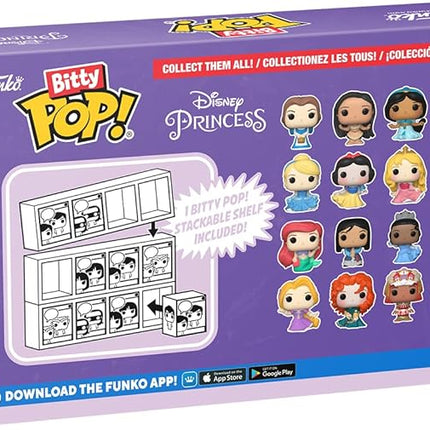 Funko Bitty Pop Disney Princesses - Rapunzel, Merida, Moana and A Surprise Mystery Mini Figure - 0.9 Inch (2.2 Cm) Collectable - Stackable Display Shelf Included - Cake Topper - Gift Idea