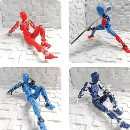 (Assembly Completed) T13 Action Figures Set Lucky Dummy Nova 13 Action Figure Robot Anime Stick Figures Fidget Toys for Boys Multi Movable Joints Gifts Toys for Kids (5PackYG)