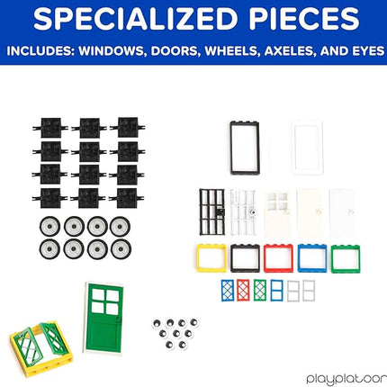 Play Platoon 1100 Pieces Building Bricks Set - 10 Classic Color Blocks - Bulk Building Blocks Compatible with Major Brands, 14 Different Shape Bricks - Includes Wheels, Tires, Axles, Windows & Door