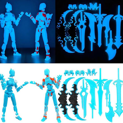 T13 Action Figures (Grow in The Dark Blue) Titan 13 Action Figures 3D Action Figure Set Already Assembled Dummy 13 Nova T-13 Robot 3D Printed Multi-Jointed Movable Toy(Blue Orange+Blue White)