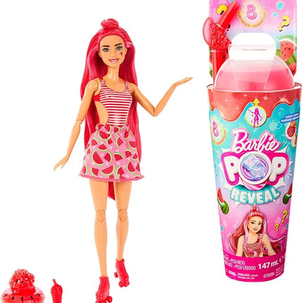 Barbie Pop Reveal Doll & Accessories, Watermelon Crush Scent with Red Hair, 8 Surprises Include Slime & Squishy Puppy
