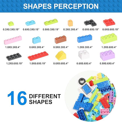 1000 Pieces Building Bricks, Classic Building Bulk Block for Kids with 12pcs Wheels Accessories, Windows, Doors, 2 Packs Studs Sticky Plate, Compatible with All Major Brands, Gfits for Kids