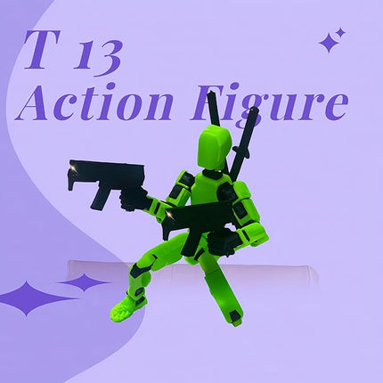 T13 Action Figure Assembly Completed, Upgraded 3D Printed T13 Action Figure, The Dummy 13 is Very Suitable for Office Desks and Birthday Cake Decorations (Green)