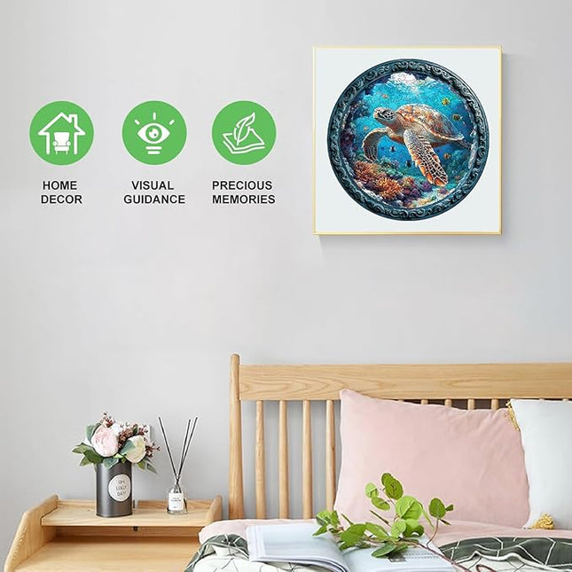 Wooden Puzzle for Adults – Unique Sea Turtle-Shaped Jigsaw, Ocean Animal Design Brain Teaser for Kid & Teen 220 Pieces, 10"x10", Ships as Whole Puzzle Board, Gift-Ready Box, Fun Family Game,