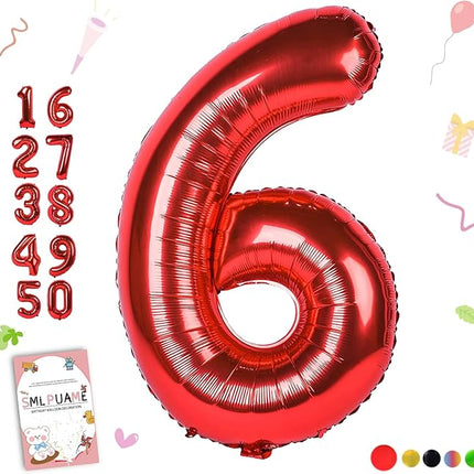 Smlpuame 40 inch Number Balloon 0-9 Red Large Number 6 Balloons for 6th Birthday Party Celebration Decorations Supplies