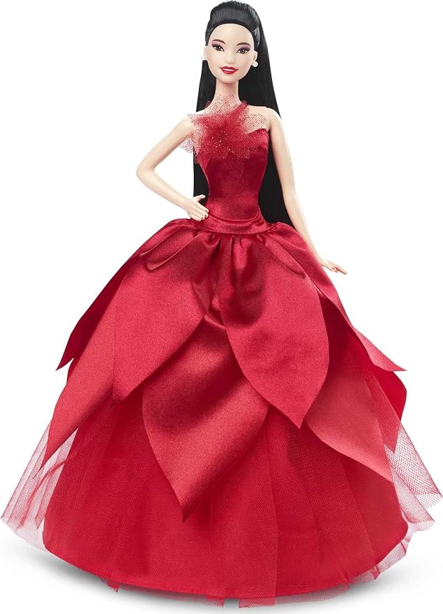 Barbie Signature 2022 Holiday Doll (Straight Black Hair) with Doll Stand, Collectible Gift for Kids Ages 6 Years Old and Up