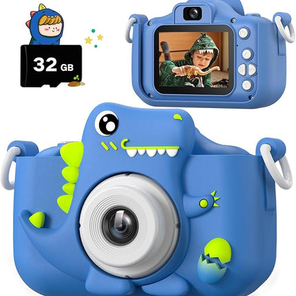Upgrade Dinosaur Kids Camera, Christmas Birthday Gifts for Girls Boys 3-12, 1080P HD Selfie Digital Video Camera for Toddlers, Cute Portable Little Girls Boys Gifts Toys for 3 4 5 6 7 8 9 Years Old