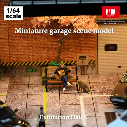 1/64 Model Car Display Case,Fits for 1/64 Hot Wheels Diecast Model Car,Diorama Double Decker Car Showroom Garage Model with Dimmable LED Lighting City Car Parking Lot Scene Model Collection (C)