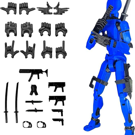Pre-Assembly 3D Printed 5.54'' Stick Tian 13 Action Figure, Multi-Jointed Robo13, Articulated T13 Desktop Decoration,12 in 1 d13 Accessories Best Birthday Festival Gift (Blue)