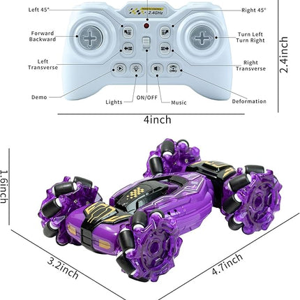 GRANTLEY Gesture Sensing RC Stunt Car - 4WD 2.4GHz Remote&Hand Control Gesture Sensing Car, Double Sided 360° Rotating Off Road Twist Cars with Lights & Music, Gift for Boys Girls
