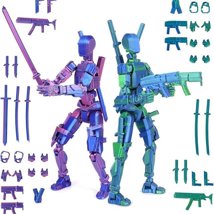 T13 3D Action Figure Set (Assembly Completed), 3D Printed Multi-Jointed, Titan 13 Action Figures, Multi-Articular Lucky Mobile Robot Nova T-13,Desktop Decorations for Game Lovers Toys (Purple/Green)