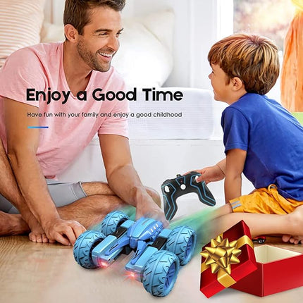 Remote Control Car Boy with Headlight, Hobby RC Car Stunt Kids Toy Gift for Boys Girls 6+ Years, Electric 4WD 2.4Ghz Double Side Rotating Race Vehicle 360° Flips Offroad Birthday Xmas