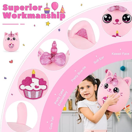 Auspicious beginning Birthday Gift Unicorn Cat Plush Toys-11'' Pink Unicorn Cat Anime Plush-Kawaii Birthday Pink Gifts Plushies Stuffed Animals Cute Plushies, Pillow Plushie Gifts for Kids