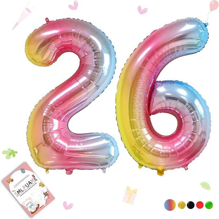 Smlpuame 40 Inch Number Balloons 0-9 Rainbow Gradient Large Number 26 Balloons, Digital Balloons for Birthday Party Celebration Decorations, Helium Foil Number Balloons for Wedding Anniversary