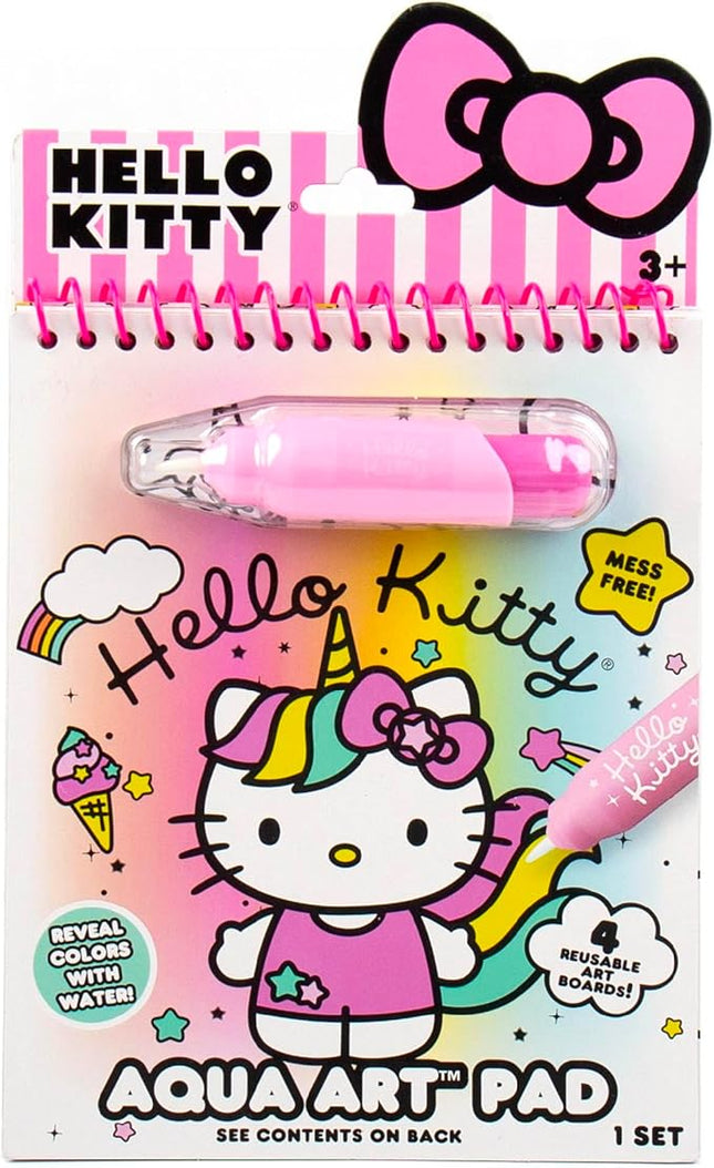 Hello Kitty Aqua Art Pad, 4 Art Pages, On The Go Reusable Water-Reveal Activity Pad, Mess Free Arts and Crafts, Paint with Water Brush Set, Kids Toys, Sanrio Stuff, Hello Kitty Craft Kits for Kids 3+