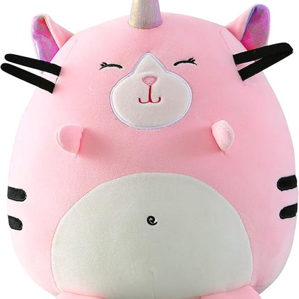 Marsjoy 8" Pink Caticorn Plush Pillow Toy Squishy Stuffed Animal Plushie Cute Cat Unicorn Huggable Toy Kawaii Soft Cushion for Girl Kid Birthdays Christmas