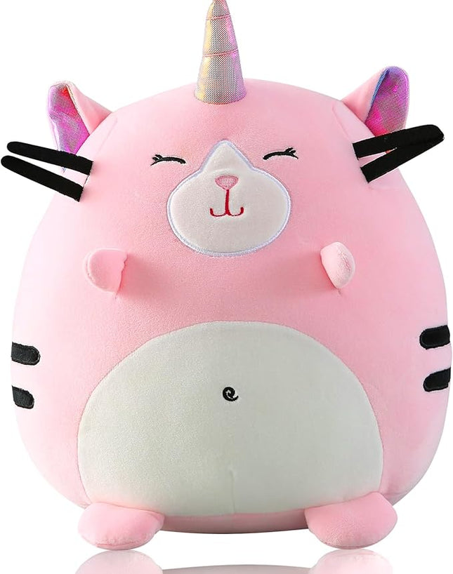 Marsjoy 8" Pink Caticorn Plush Pillow Toy Squishy Stuffed Animal Plushie Cute Cat Unicorn Huggable Toy Kawaii Soft Cushion for Girl Kid Birthdays Christmas