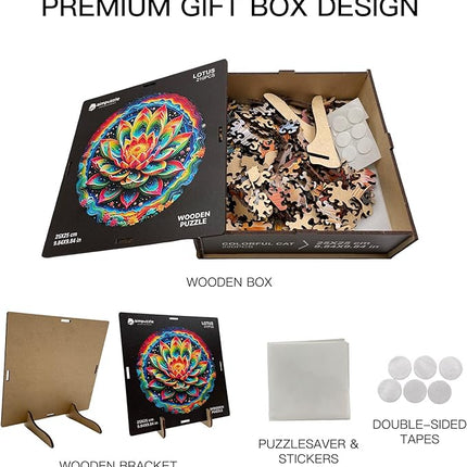 Wooden Puzzle for Adults – Unique Lotus-Shaped, Flower Design Brain Teaser for Kid & Teen, 210 Pieces, 10"x10", Ships as Whole Puzzle Board (No Loose Pieces), Gift-Ready Box, Fun Family Game,