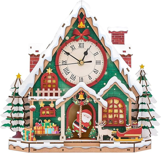 3D Wooden Puzzles for Adults Snow House Clock - Model Building Kit Christmas Wall ‌‌Clock Puzzle Creative Art Craft Gift Home Decor for DIY Enthusiasts, Brain Teaser Building Set Birthday Gifts