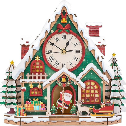 3D Puzzles for Adults Clock-Christmas Igloo Design Model Kit-Mechanical DIY Pendulum Clock with Roman Numerals-Desk Home Office Decor Personalized Gift for DIY Lovers