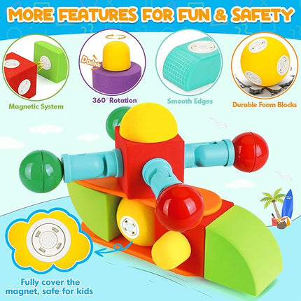 26 PCS Magnetic Foam Blocks for Kids, Large Magnetic Building Blocks for Toddlers 3+, Kids Bath Toys and Preschool STEM Educational Toys, Birthday for Boys & Girls 3 4 5 6+ Years Old