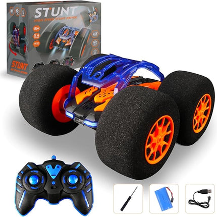 Indoor RC Car Stunt Remote Control Car Toys with Soft Wheels RC Cars for Kids Indoor Outdoor with LED headlight & Crazy Stunts 360° Flips Double Sided Vehicle 2.4GHz Remote Control for Boys Girls Gift