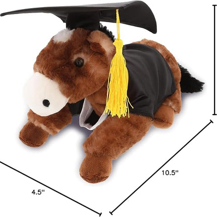 DolliBu Lying Brown Horse Graduation Plush Toy - Soft Graduation Stuffed Animal Dress Up with Gown & Cap with Tassel Outfit - Gift with Personalization - 10.5" Inches